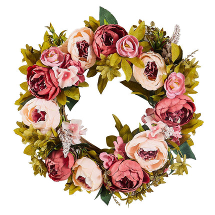 Artificial Floral Wreath 19 in, Pink Peony Hydrangea