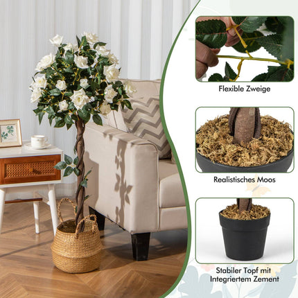 Artificial Flower Tree with White Roses, 120 cm
