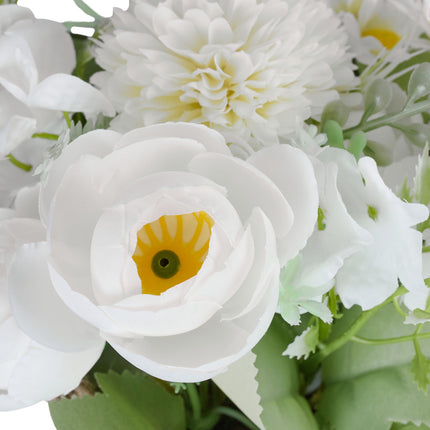 Artificial Flowers Set, 3 White Pots with Rope Handles