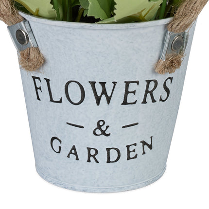 Artificial Flowers Set, 3 White Pots with Rope Handles