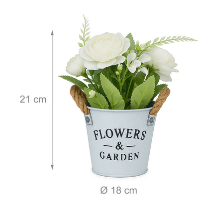 Artificial Flowers Set, 3 White Pots with Rope Handles