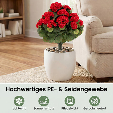 Artificial Geraniums Set of 2, Red, With Ground Stakes