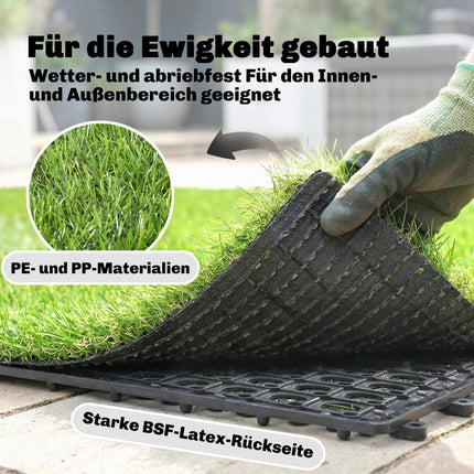 Artificial Grass Tiles Set, 22 Pieces, 30x30 cm, Drainage System