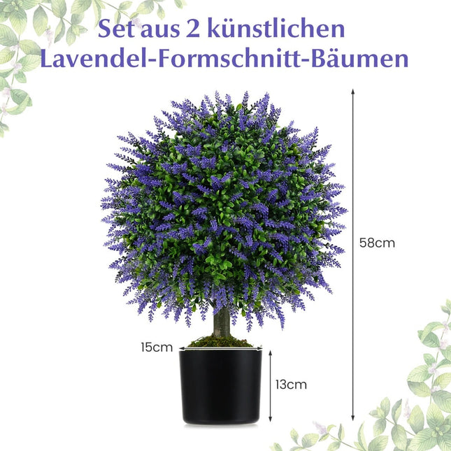 Kunstmatige lavendelboompjes in vorm, 58 cm, set van 2