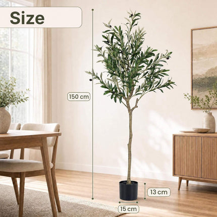 Artificial Olive Tree 150 cm with 24 Olives, 576 Silk Leaves, Green