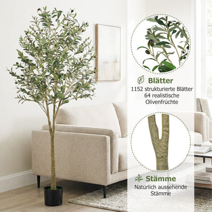 Artificial Olive Tree Set, 180 cm, 2 Pieces, Realistic Leaves
