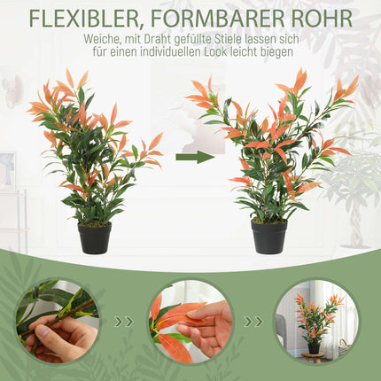 Artificial Photinia Plant, 90 cm, 300 Leaves, Adjustable Branches