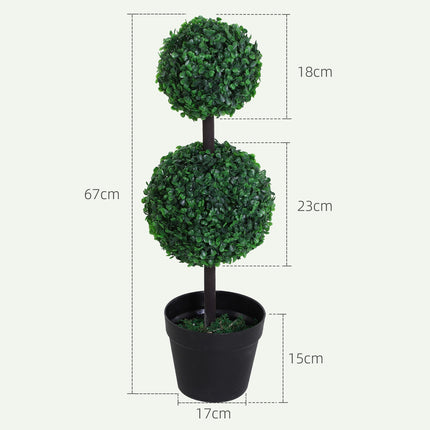 Set of 2 large 67 cm artificial trees with 2 balls