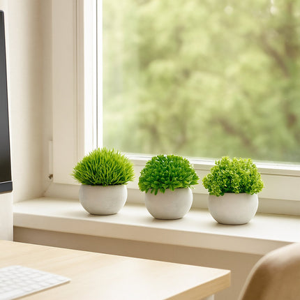 Artificial Plants Set of 3 in Grey Concrete Pots