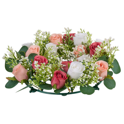 Artificial Rose Wreath Set, 13.4 In, Pink White, 10 Pack