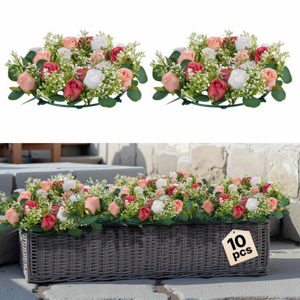Artificial Rose Wreath Set, 13.4 In, Pink White, 10 Pack