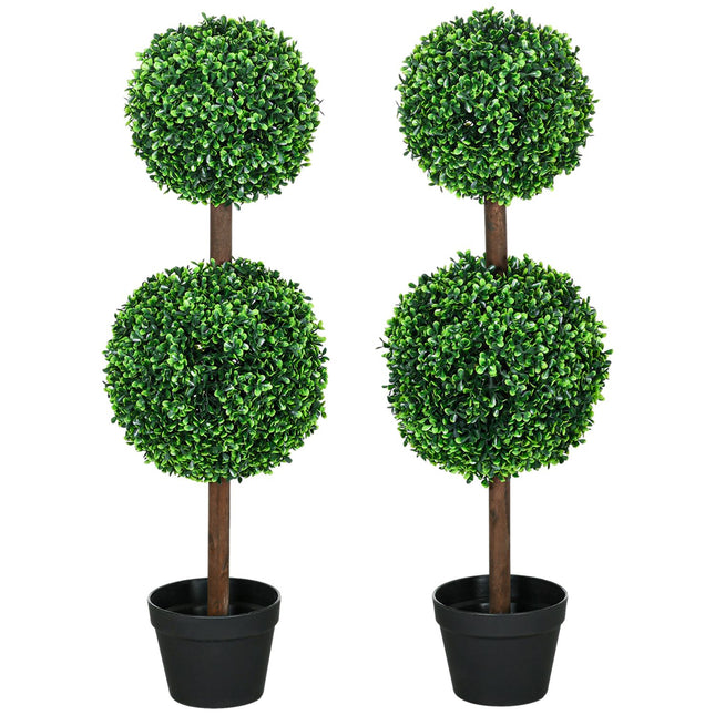 Artificial boxwood trees, 90 cm, UV resistant, set of 2