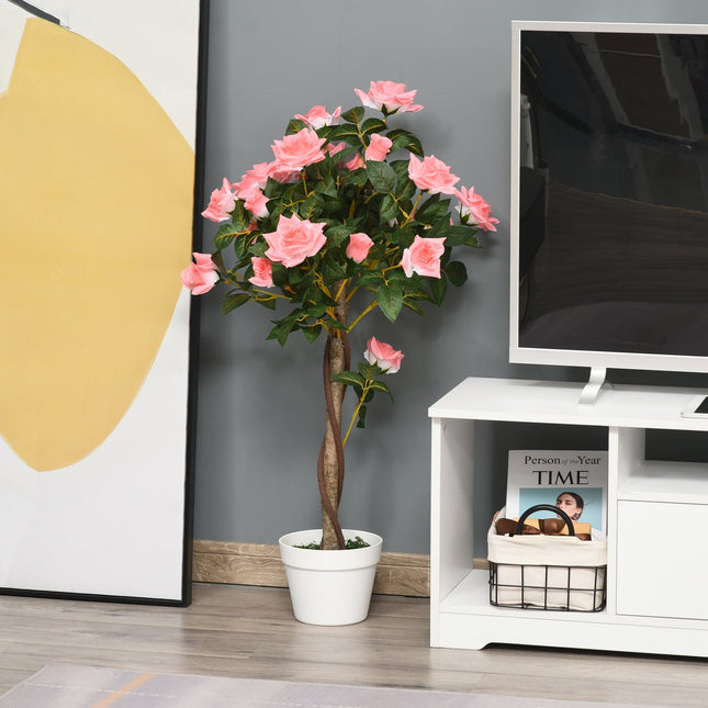 Artificial Rose Plant in Cement Pot, 90cm, Pink
