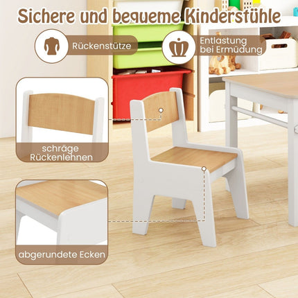 Art table and chair set for children. Drawing table with 2 chairs, paper roll and paper roll holder. Natural