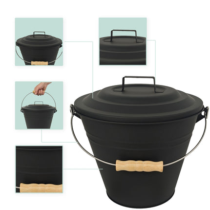 Ash Bin with Brush and Shovel – Iron, Black