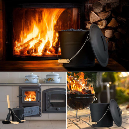 Ash Bin with Brush and Shovel – Iron, Black