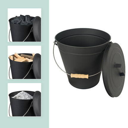 Ash Bucket with Brush & Shovel – Powder-Coated Iron