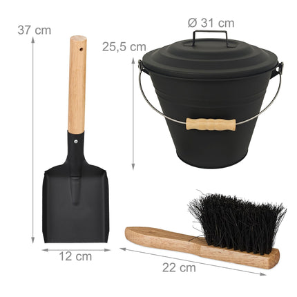 Ash Bucket with Brush & Shovel – Powder-Coated Iron