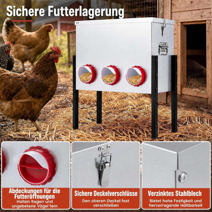 Automatic Chicken Feeder, 26L, 6 Openings, Adjustable Height