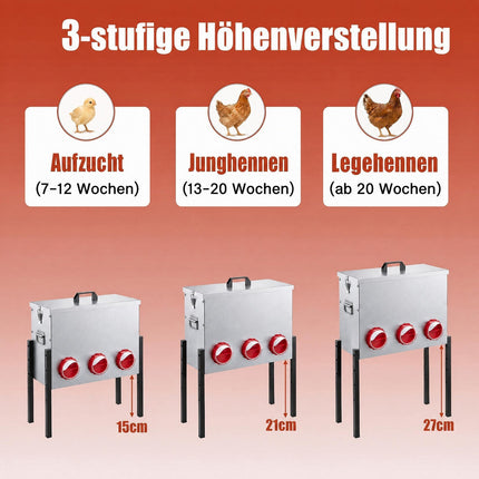 Automatic Chicken Feeder, 26L, 6 Openings, Adjustable Height