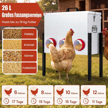 Automatic Chicken Feeder, 26L, 6 Openings, Adjustable Height