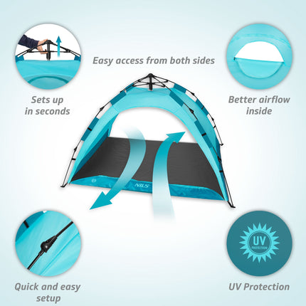 Automatic Pop-Up Beach Tent, UV Protection, 2-Door