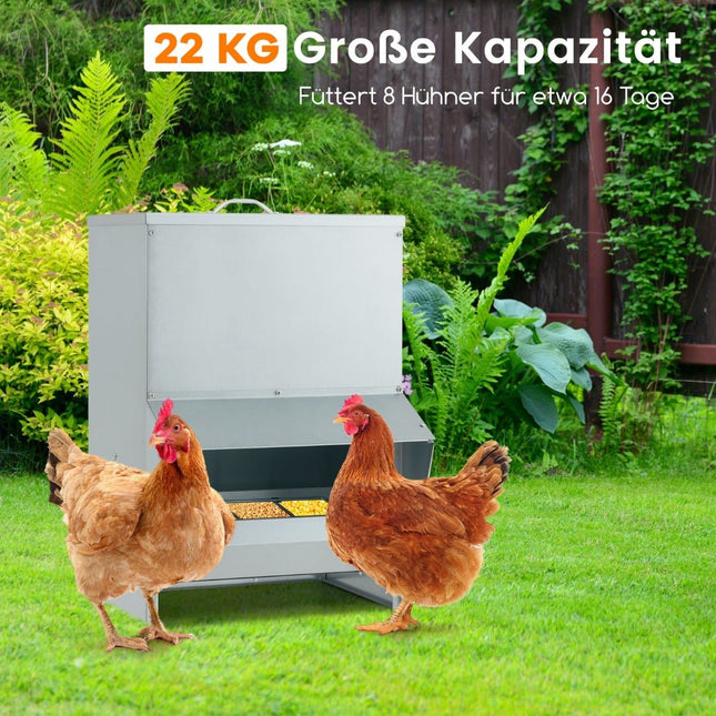 Automatic Poultry Feeder, 22kg Capacity, Galvanized Metal