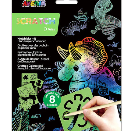 Avenir Scratch Set With Stencil: Dinos