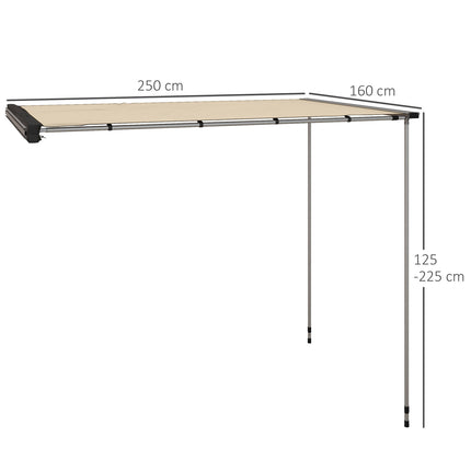 Retractable 1.6x2.5m Khaki Awning, water repellent roof