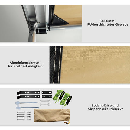 Retractable 1.6x2.5m Khaki Awning, water repellent roof