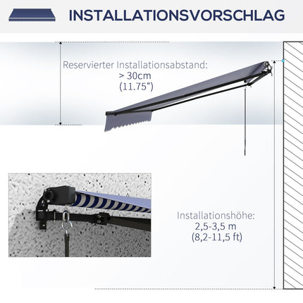Wall-mounted balcony awning 4x3M, blue & white stripes