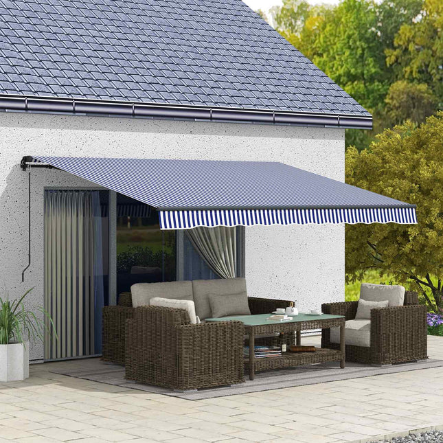 Wall-mounted balcony awning 4x3M, blue & white stripes