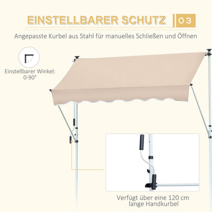 Folding aluminum awning with hand crank - Creamy white 2x1.2M