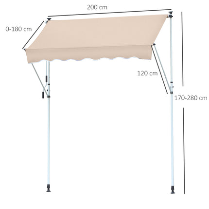 Folding aluminum awning with hand crank - Creamy white 2x1.2M