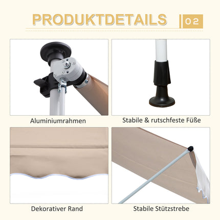 Folding aluminum awning with hand crank - Creamy white 2x1.2M