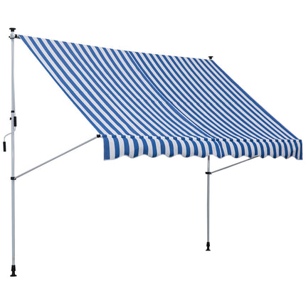 Adjustable folding arm awning, blue/white, 300x150cm