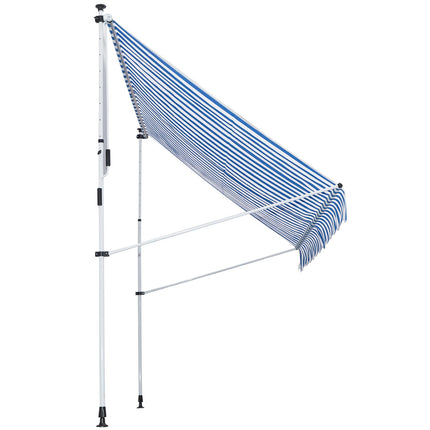 Adjustable folding arm awning, blue/white, 300x150cm