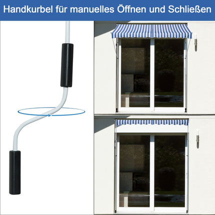 Adjustable folding arm awning, blue/white, 300x150cm