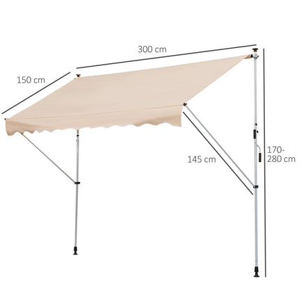 Adjustable folding arm awning in aluminium, 300 x 150 cm, Beige