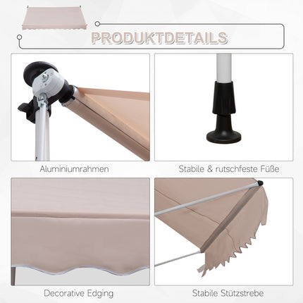 Adjustable folding arm awning in aluminium, 300 x 150 cm, Beige