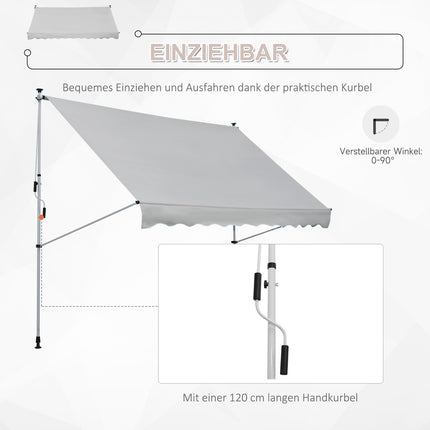 Adjustable folding arm awning in aluminium, 300 x 150 cm, Beige