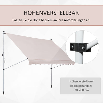 Adjustable folding arm awning in aluminium, 300 x 150 cm, Beige
