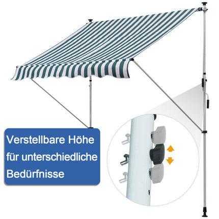 Adjustable Green & White Aluminum Balcony Awning 200x150 cm