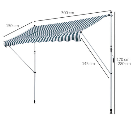Adjustable folding awning, aluminum sun protection, 300x150 cm