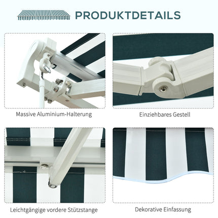 Balcony folding awning - 3x2.5M, Sun protection, Green/White