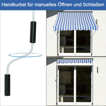 Adjustable folding arm awning, 200x150 cm, Blue/White