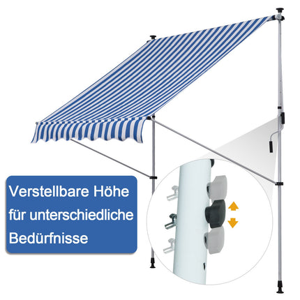 Adjustable folding arm awning, 200x150 cm, Blue/White