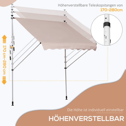 Height-adjustable folding arm awning, 200x150cm, cream