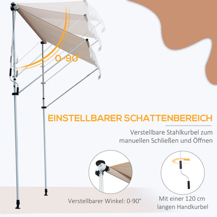 Height-adjustable folding arm awning, 200x150cm, cream