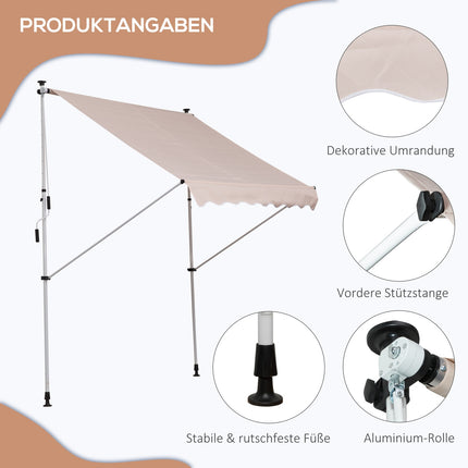 Height-adjustable folding arm awning, 200x150cm, cream